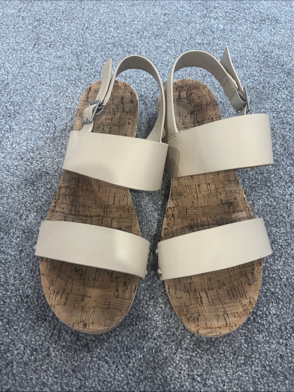 Restricted Neutral Cork-Base Double Strap Sandals